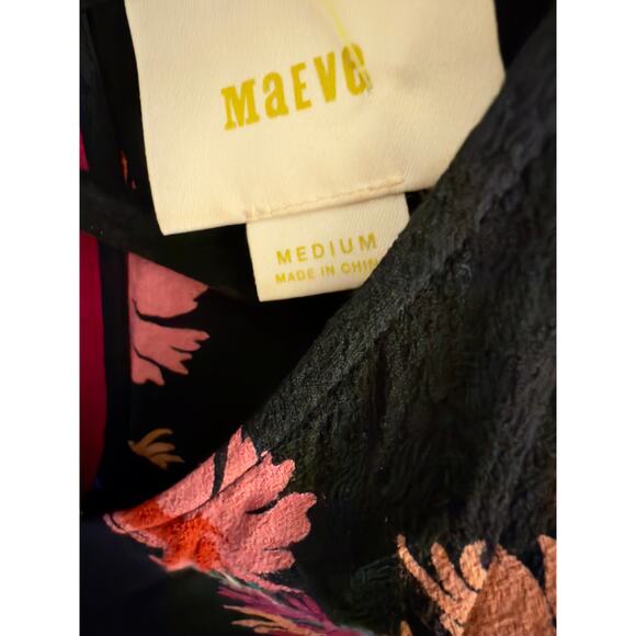 MAEVE Anthropologie Black Bella Floral Choker Flutter Sleeve Top Small EUC - Picture 2 of 9